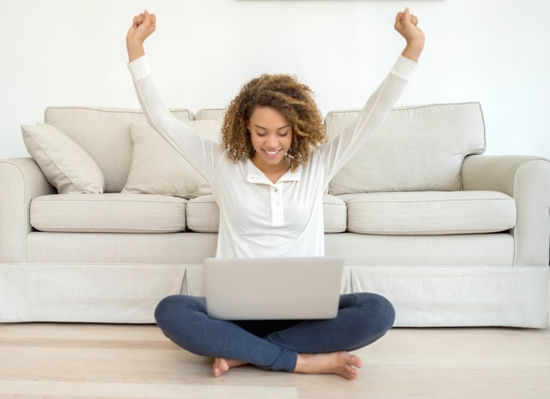 Woman winning something online